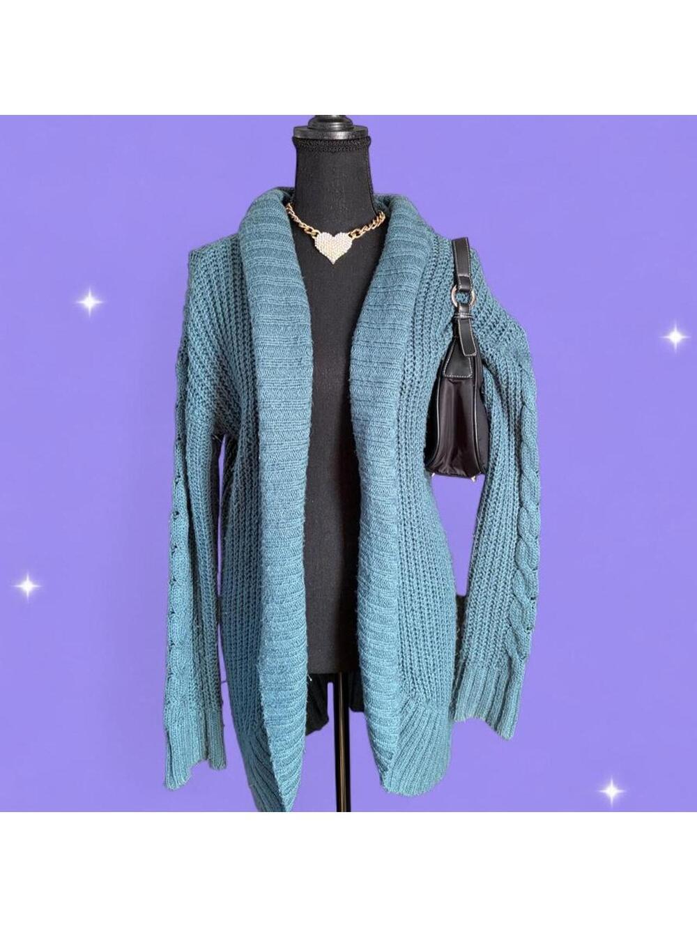 Vintage Y2K Mossimo Teal Open Front Knit Cardigan size XS